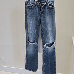 7 For All Mankind Ripped Blue Boot Cut Jeans